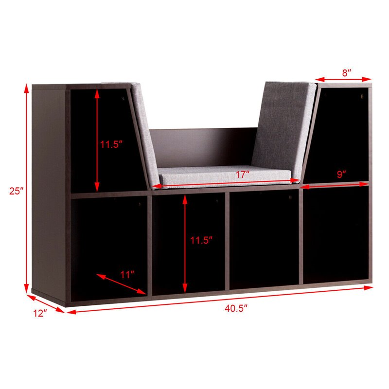 Costway Particle Board Multi-Purpose Kid Bookcase with 6 Cubby in Brown