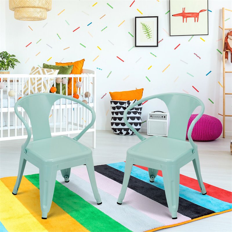 Costway Contemporary Premium Steel Kids Chair in Blue (Set of 2)
