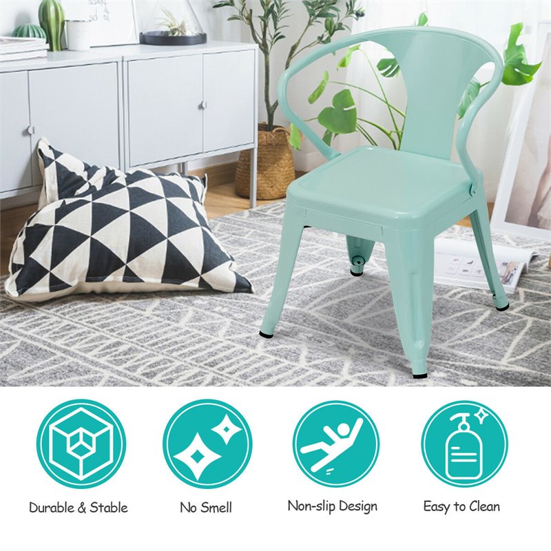 Costway Contemporary Premium Steel Kids Chair in Blue (Set of 2)