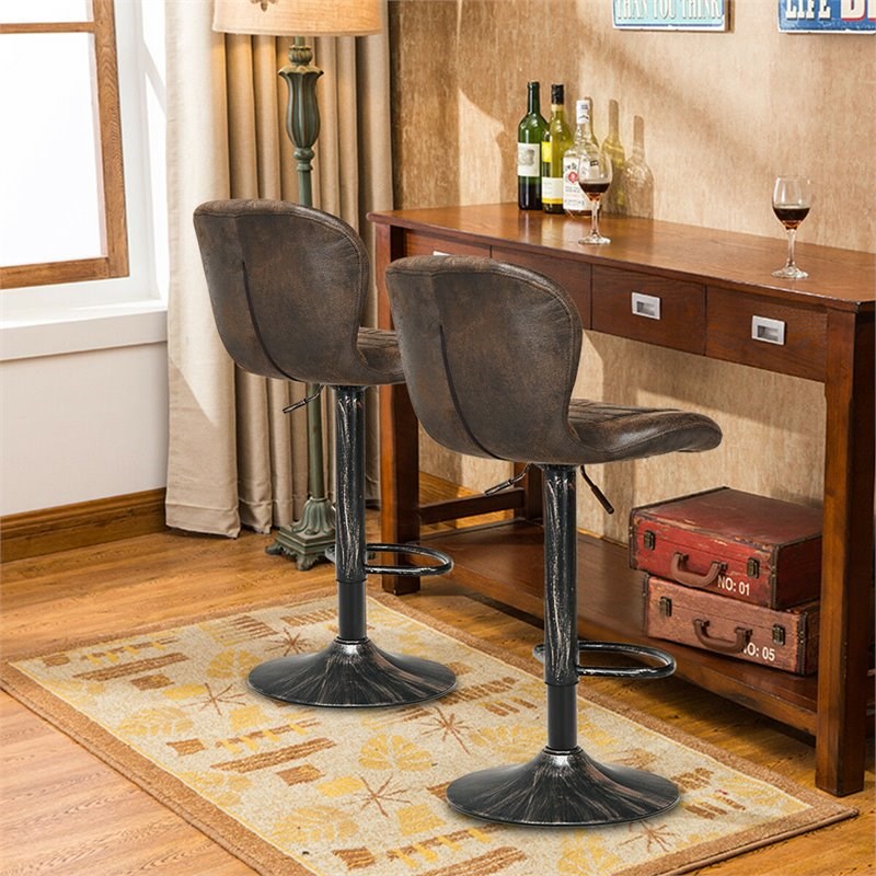 Costway Metal Swivel Bar Stool with Backrest & Footrest in Brown (Set of 2)