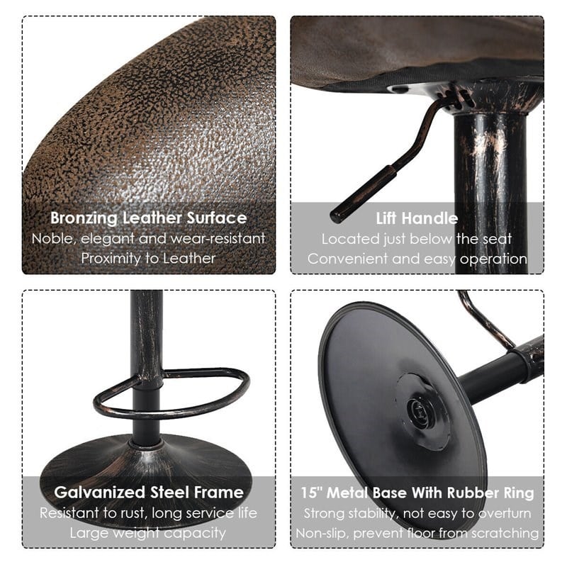 Costway Metal Swivel Bar Stool with Backrest & Footrest in Brown (Set of 2)