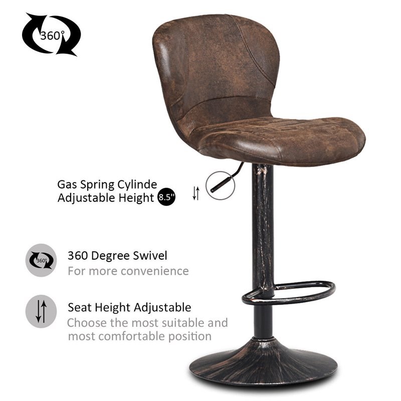 Costway Metal Swivel Bar Stool with Backrest & Footrest in Brown (Set of 2)