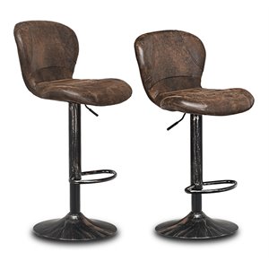 Costway Metal Swivel Bar Stool with Backrest & Footrest in Brown (Set of 2)