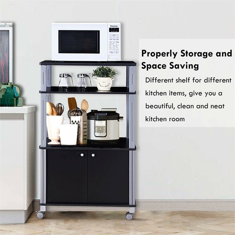 Costway Contemporary Iron Microwave Oven Rack with 3 Shelves in Black