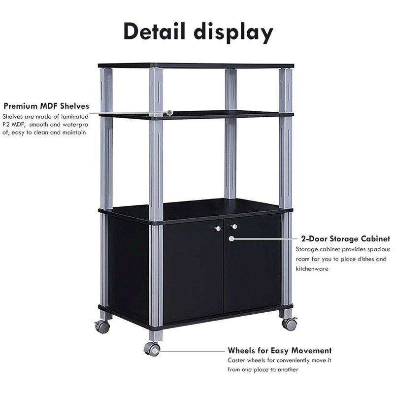 Costway Contemporary Iron Microwave Oven Rack with 3 Shelves in Black