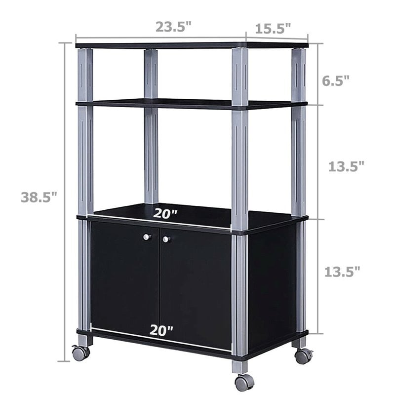Costway Contemporary Iron Microwave Oven Rack with 3 Shelves in Black