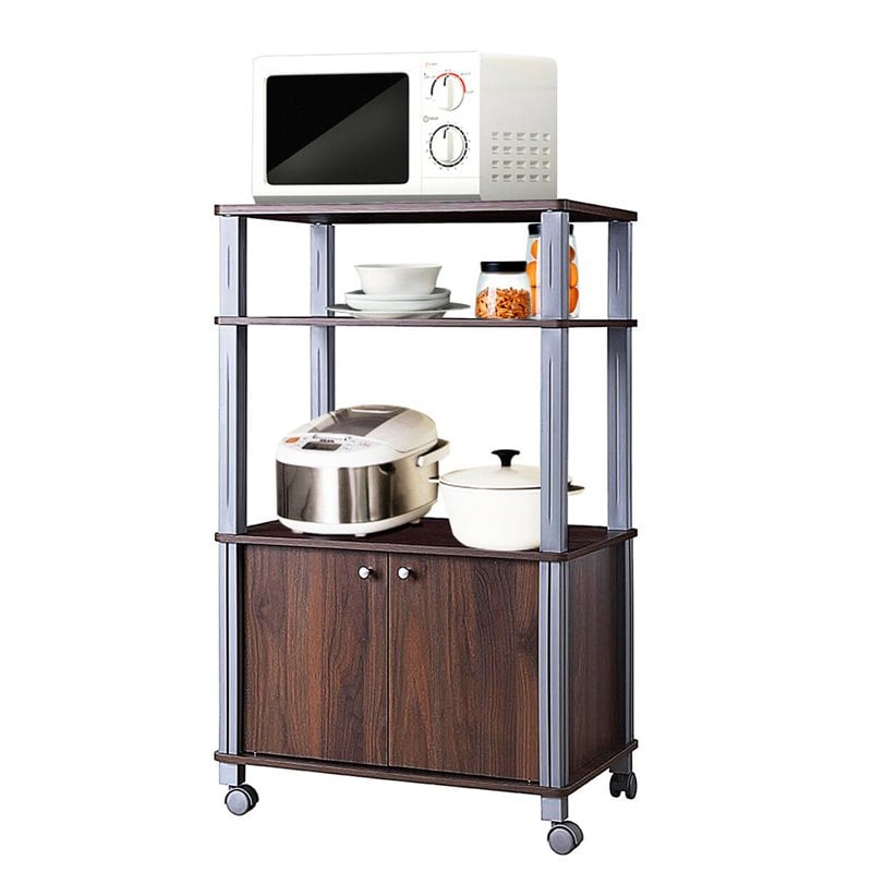 Costway Contemporary Iron Microwave Oven Rack with 3 Shelves in Brown