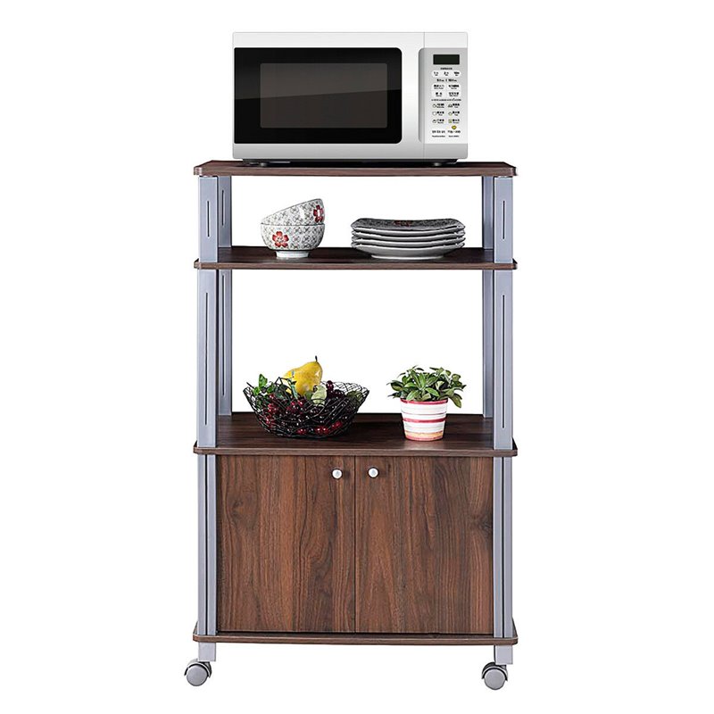 Costway Contemporary Iron Microwave Oven Rack with 3 Shelves in Brown