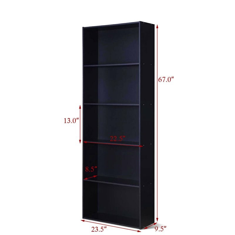 Costway 5-Shelf MDF Veneer Multi-Functional Storage Bookcase in Black