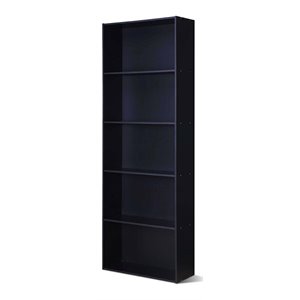 Costway 5-Shelf MDF Veneer Multi-Functional Storage Bookcase in Black