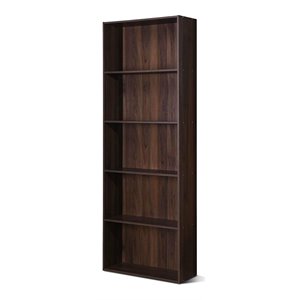 Costway 5-Shelf MDF Veneer Multi-Functional Storage Bookcase in Walnut
