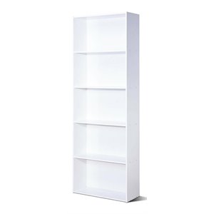 Costway 5-Shelf MDF Veneer Multi-Functional Storage Bookcase in White