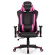 Costway PU Metal Massage Gaming Chair with Lumbar Support & Headrest in Pink