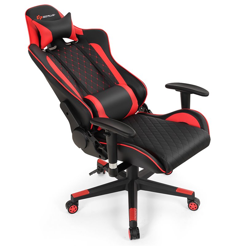 Costway PU Metal Massage Gaming Chair with Lumbar Support & Headrest in Red