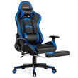 Costway PU and Metal Swivel Massage Gaming Chair with Footrest in Blue