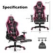 Costway Sponge and Metal Swivel Massage Gaming Chair with Footrest in Pink