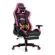 Costway Sponge and Metal Swivel Massage Gaming Chair with Footrest in Pink