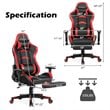 Costway PU and Metal Swivel Massage Gaming Chair with Footrest in Red