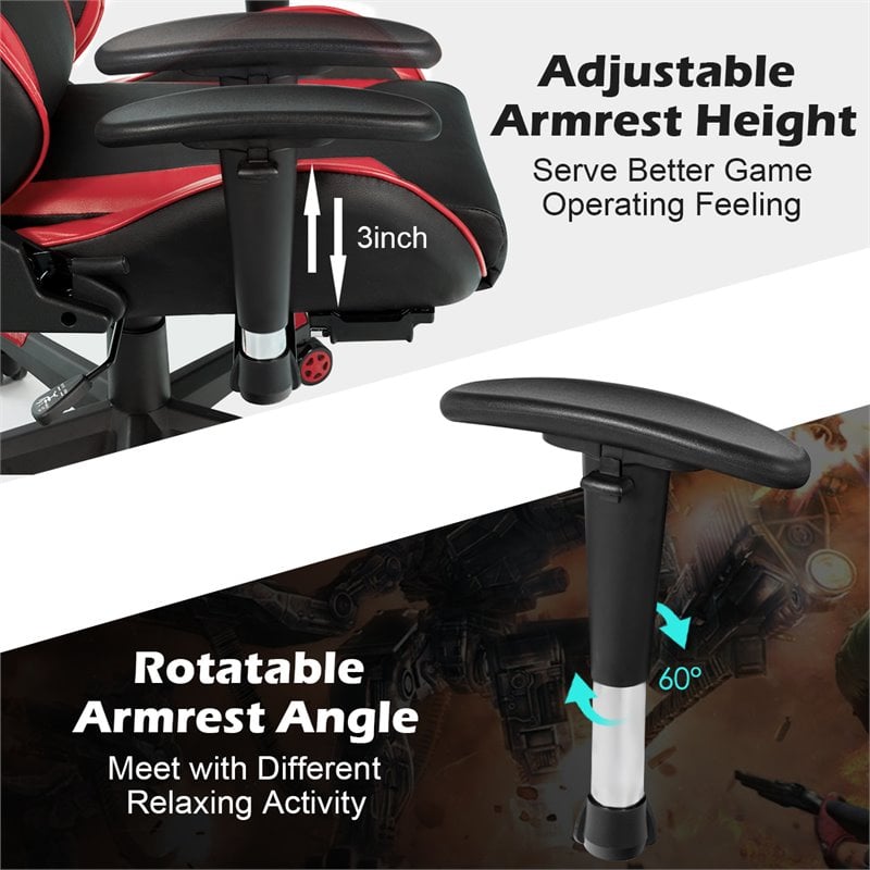 Costway PU and Metal Swivel Massage Gaming Chair with Footrest in Red