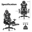 Costway PU and Metal Swivel Massage Gaming Chair with Footrest in White