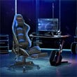Costway PU Metal Massage LED Gaming Chair w/ Lumbar Support & Footrest in Blue