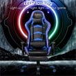 Costway PU Metal Massage LED Gaming Chair w/ Lumbar Support & Footrest in Blue