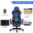 Costway PU Metal Massage LED Gaming Chair w/ Lumbar Support & Footrest in Blue