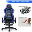 Costway PU Metal Massage LED Gaming Chair w/ Lumbar Support & Footrest in Blue