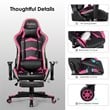 Costway PU Metal Massage LED Gaming Chair with Lumbar Support & Footrest in Pink