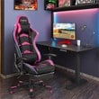 Costway PU Metal Massage LED Gaming Chair with Lumbar Support & Footrest in Pink