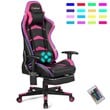 Costway PU Metal Massage LED Gaming Chair with Lumbar Support & Footrest in Pink
