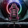 Costway PU Metal Massage LED Gaming Chair with Lumbar Support & Footrest in Pink