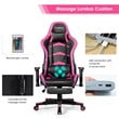 Costway PU Metal Massage LED Gaming Chair with Lumbar Support & Footrest in Pink