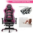 Costway PU Metal Massage LED Gaming Chair with Lumbar Support & Footrest in Pink