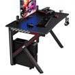 Costway K-Shaped MDF and Steel Computer Table with Cup Holder in Black