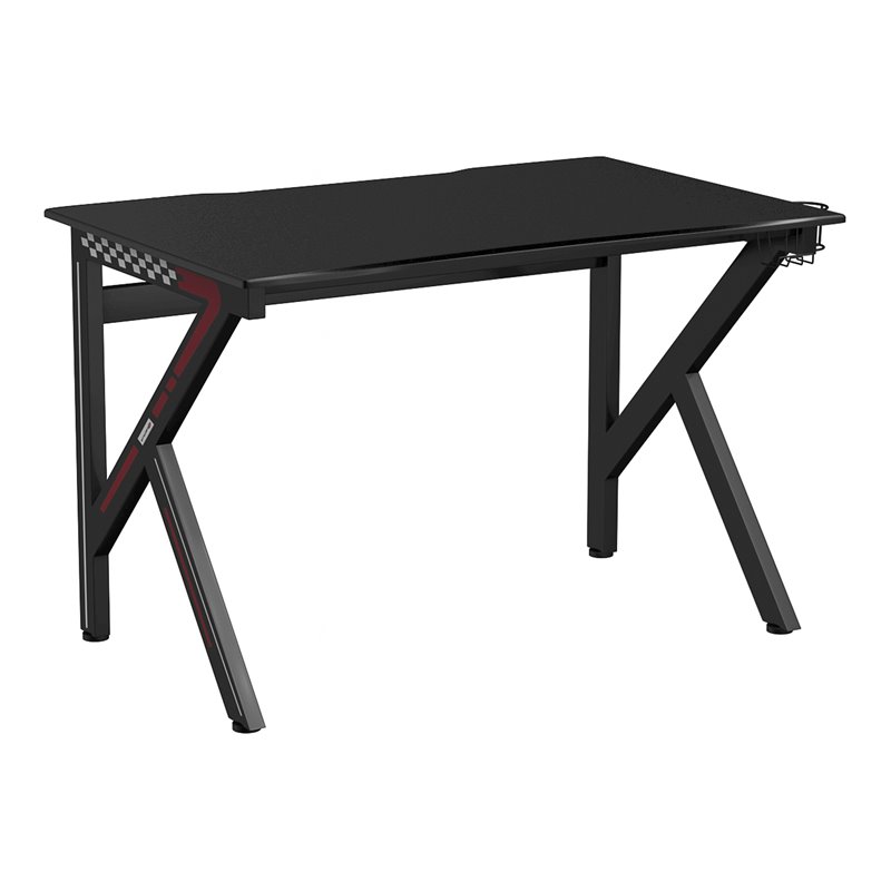 Costway K-Shaped MDF and Steel Computer Table with Cup Holder in Black