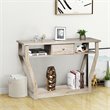 Costway 3-tier Contemporary MDF Console Table with Drawer in Gray