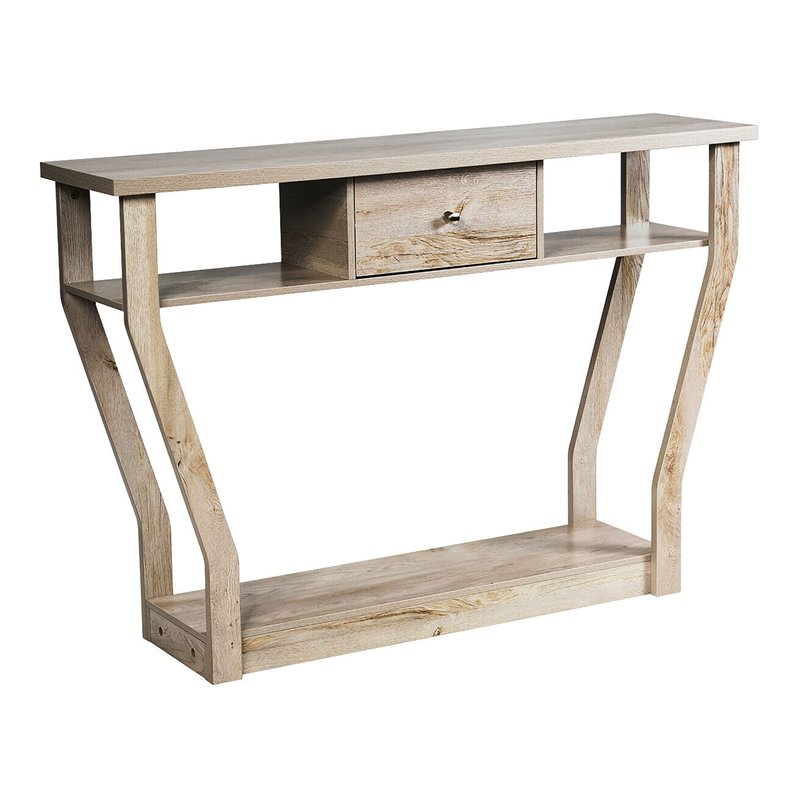 3-Tier Console Table with a Large Slide Drawer and Storage Shelves - Costway