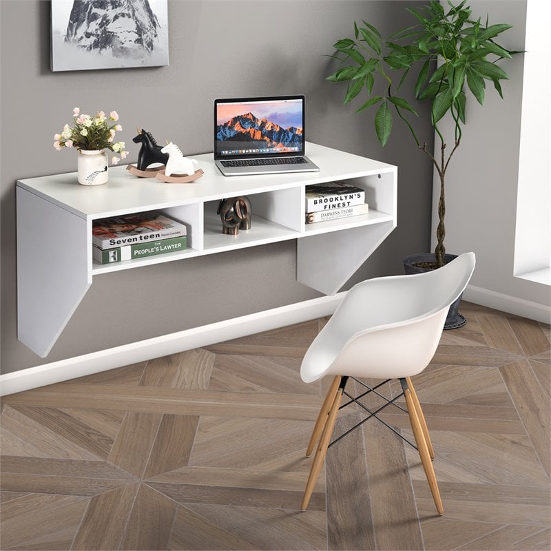 Costway Contemporary MDF Wall Mounted Floating Computer Desk in White