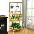 Costway 3-tier Contemporary Bamboo Hanging Folding Plant Shelf Stand in Natural