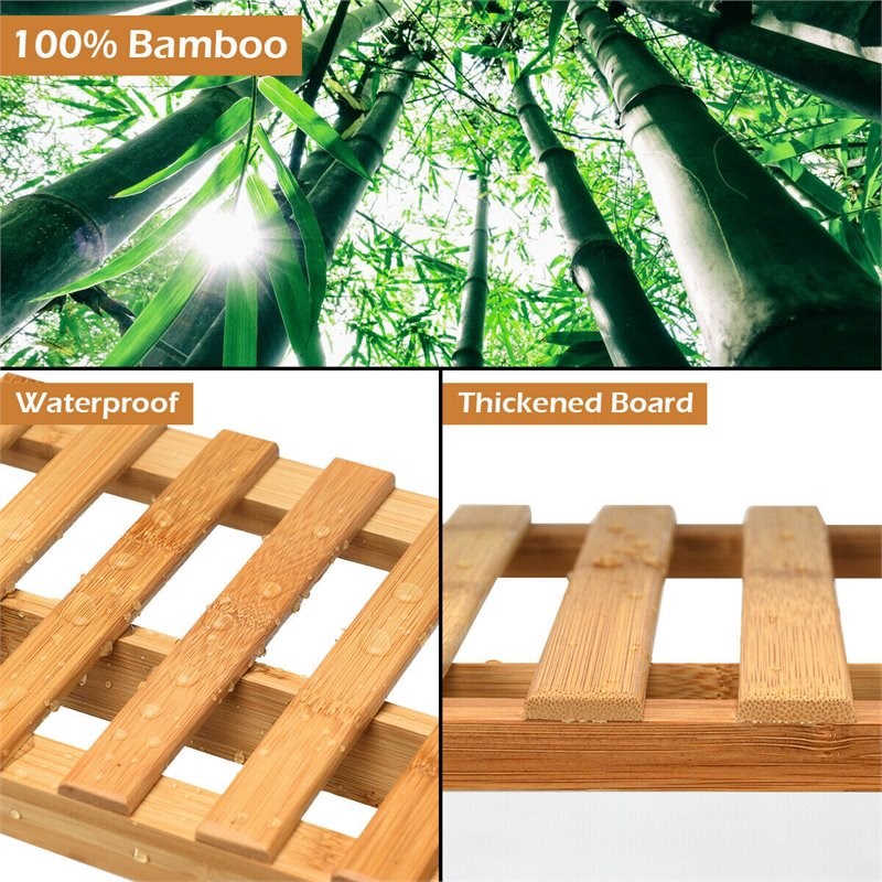 Costway 3-tier Contemporary Bamboo Hanging Folding Plant Shelf Stand in Natural