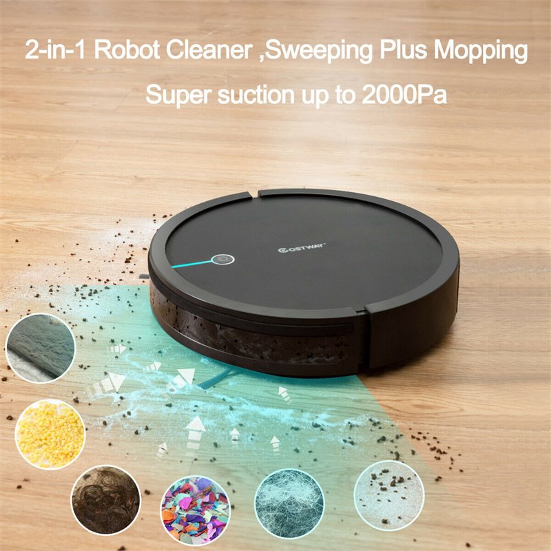 Costway Contemporary ABS Sweeping Robot Vacuum Cleaner in Black