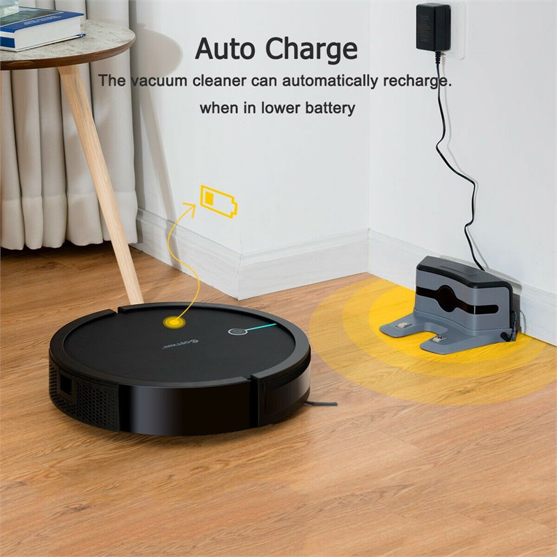Costway Contemporary ABS Sweeping Robot Vacuum Cleaner in Black