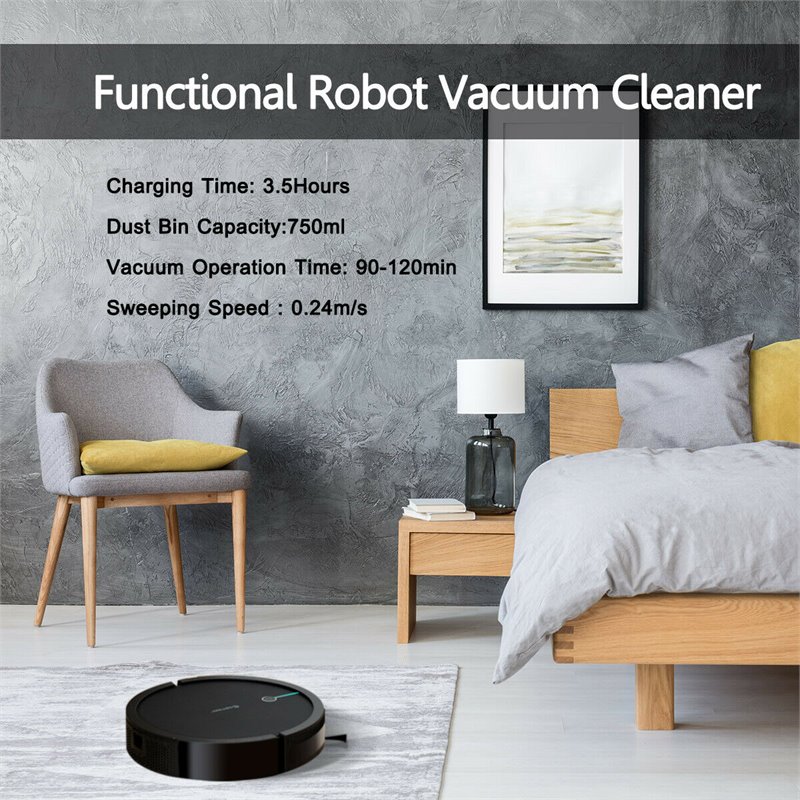 Costway Contemporary ABS Sweeping Robot Vacuum Cleaner in Black