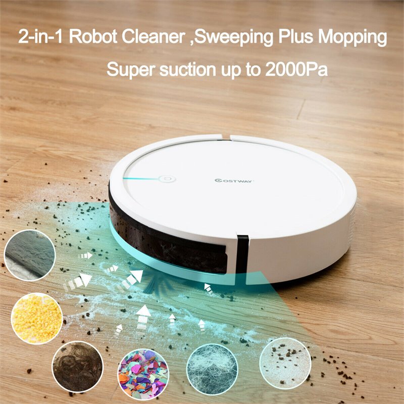 Costway Contemporary ABS Sweeping Robot Vacuum Cleaner in White