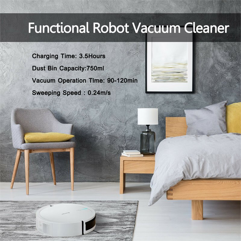 Costway Contemporary ABS Sweeping Robot Vacuum Cleaner in White