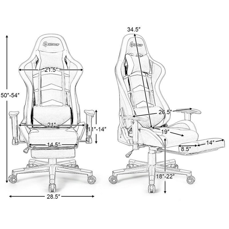 Costway PU Metal Massage LED Gaming Chair with Lumbar Support & Footrest in Red