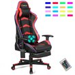 Costway PU Metal Massage LED Gaming Chair with Lumbar Support & Footrest in Red