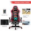 Costway PU Metal Massage LED Gaming Chair with Lumbar Support & Footrest in Red