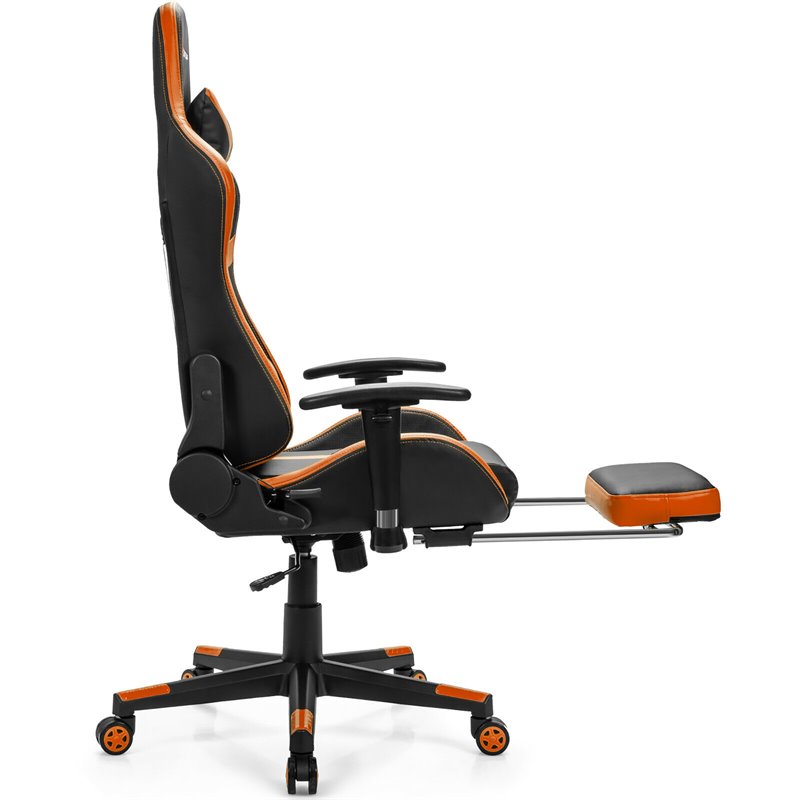 Costway PU Iron Massage Gaming Chair with Lumbar Support & Footrest in Orange